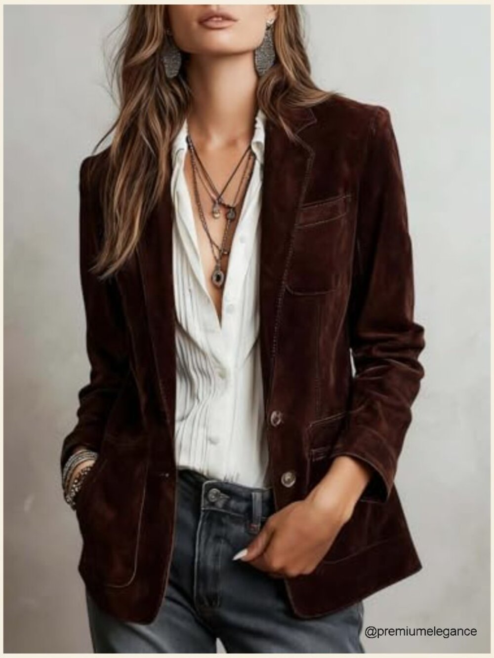 Faux Suede Blazer Jacket Notched Collar Slim Fit Business Casual Coat - Picture 2 of 3